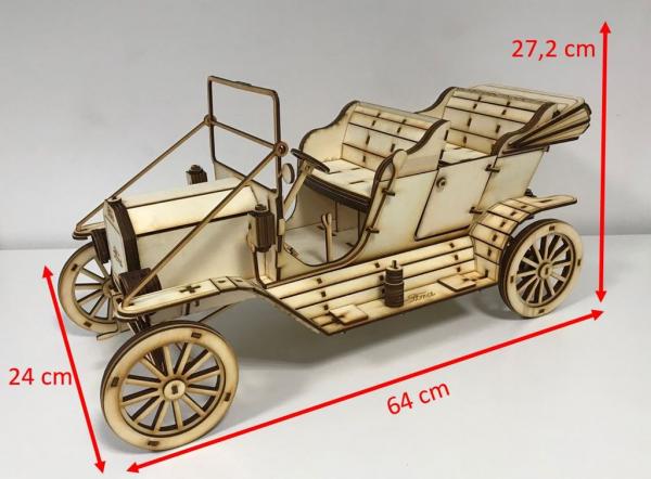 Ford Model T 1910 (Tin Lizzie, Blechliesel) als 3D Laser Cut Großmodell aus Holz - Abmessungen